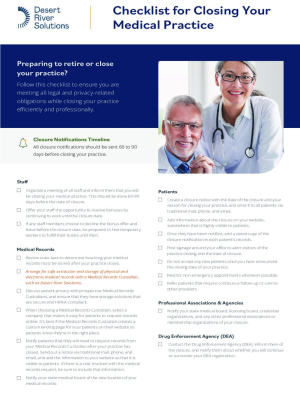 Screenshot of the first page of the medical practice closure checklist.
